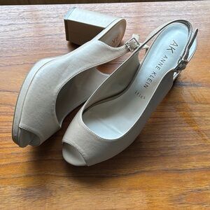Anne Klein Cream Peep Toe Slingback Heels